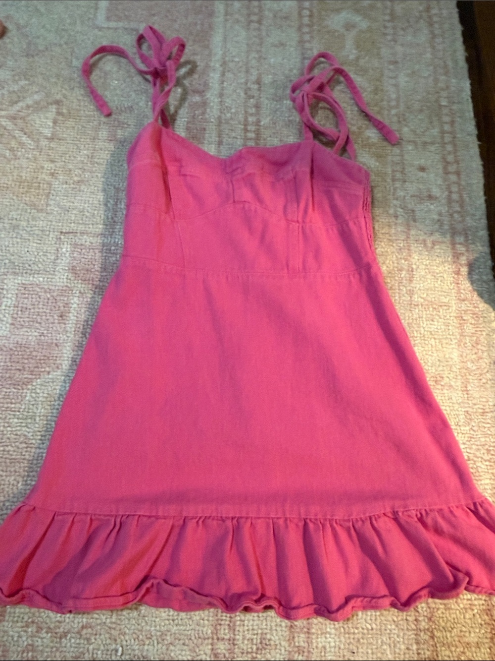 Girls' Pink Tie-Shoulder Ruffle Hem Casual Dress